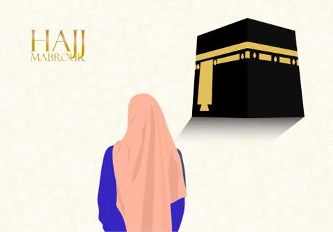 Vector Illustration of a devotees praying facing towards Kaaba. Stock Illustration