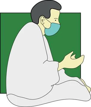 Vector illustration of a devout Muslim doing hajj in Mecca during Covid19 Illustrazione stock