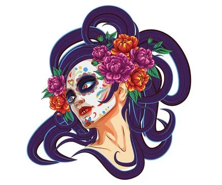 Vector illustration. Dia de los muertos, magic, day of the dead, girl, mystic Illustrazione stock