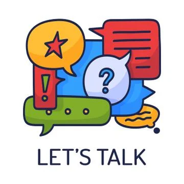 Vector illustration dialog speech bubbles with icons and text let's talk on w Stock Illustration