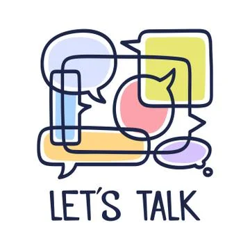 Vector illustration dialog speech bubbles with icons and text let's talk on w Stock Illustration