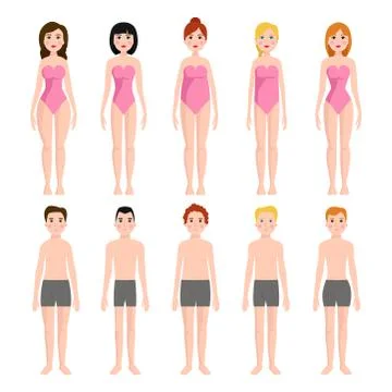 Vector illustration of different body shape types characters standing beauty Stock Illustration