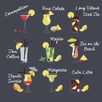 Vector Illustration of Different Drinks and Cocktails Stock Illustration