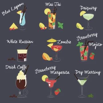 Vector Illustration of Different Drinks and Cocktails Stock Illustration