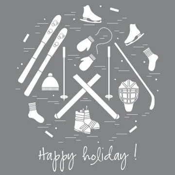 Vector illustration of different elements of sports equipment and clothing fo Stock Illustration