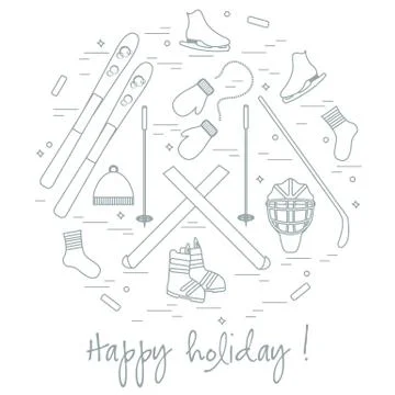 Vector illustration of different elements of sports equipment and clothing fo 스톡 일러스트