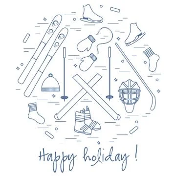 Vector illustration of different elements of sports equipment and clothing fo 스톡 일러스트