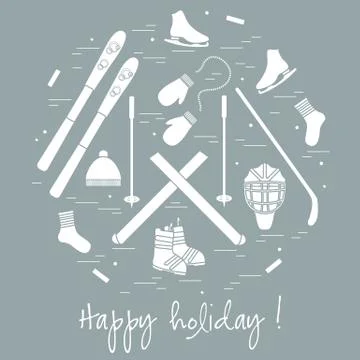 Vector illustration of different elements of sports equipment and clothing fo 스톡 일러스트