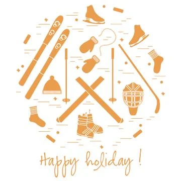 Vector illustration of different elements of sports equipment and clothing fo 스톡 일러스트