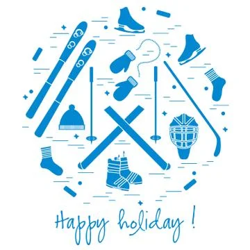 Vector illustration of different elements of sports equipment and clothing fo Stock Illustration