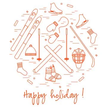 Vector illustration of different elements of sports equipment and clothing fo Stock Illustration