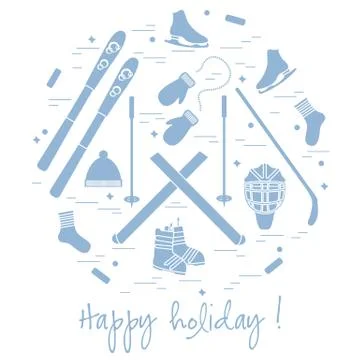 Vector illustration of different elements of sports equipment and clothing fo Stock Illustration