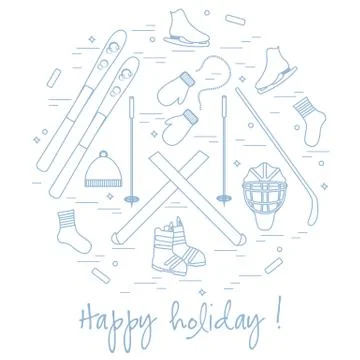 Vector illustration of different elements of sports equipment and clothing fo Stock Illustration