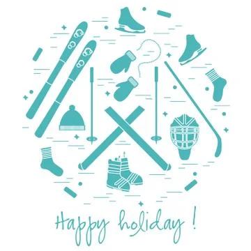 Vector illustration of different elements of sports equipment and clothing fo Stock Illustration