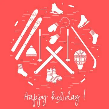 Vector illustration of different elements of sports equipment and clothing fo Stock Illustration