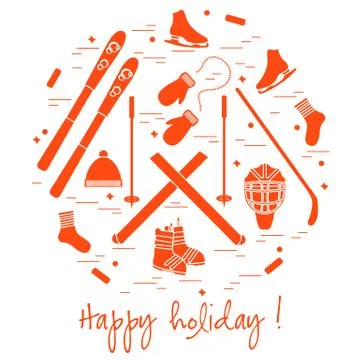 Vector illustration of different elements of sports equipment and clothing fo 스톡 일러스트