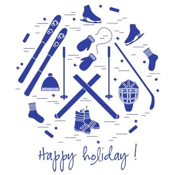 Vector illustration of different elements of sports equipment and clothing fo 스톡 일러스트