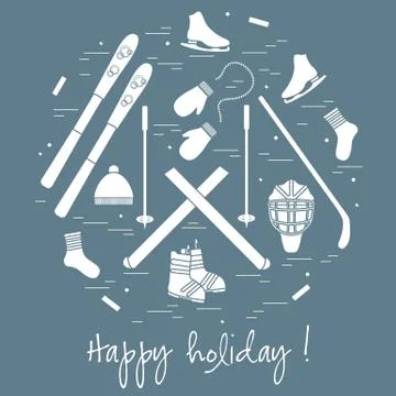 Vector illustration of different elements of sports equipment and clothing fo Stock Illustration