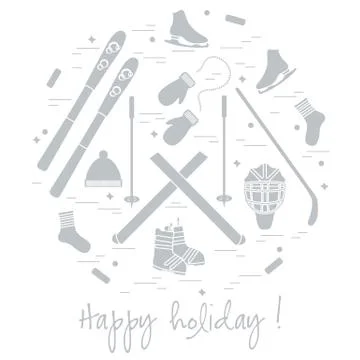 Vector illustration of different elements of sports equipment and clothing fo 스톡 일러스트