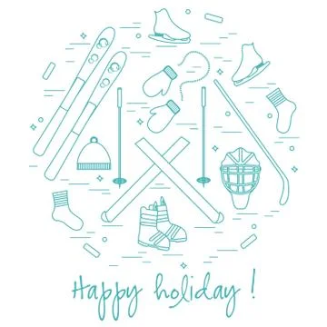 Vector illustration of different elements of sports equipment and clothing fo Stock Illustration