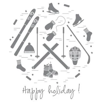 Vector illustration of different elements of sports equipment and clothing fo 스톡 일러스트