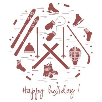 Vector illustration of different elements of sports equipment and clothing fo 스톡 일러스트