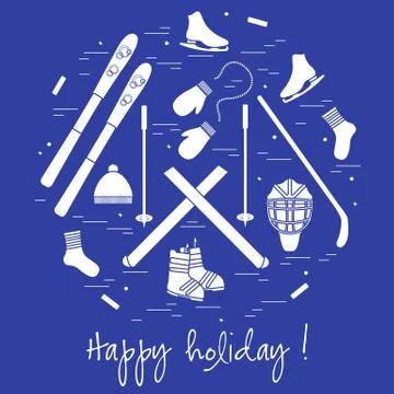 Vector illustration of different elements of sports equipment and clothing fo Stock Illustration