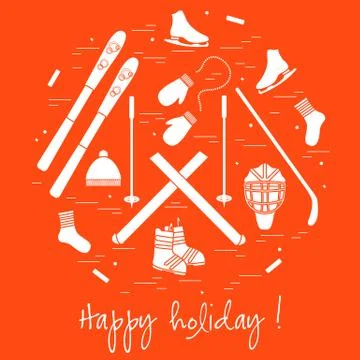 Vector illustration of different elements of sports equipment and clothing fo 스톡 일러스트