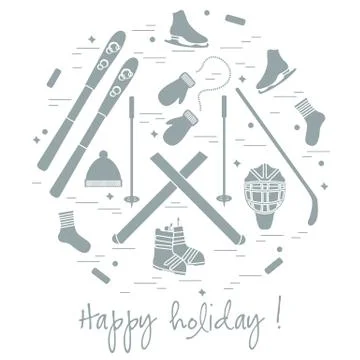 Vector illustration of different elements of sports equipment and clothing fo 스톡 일러스트