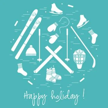 Vector illustration of different elements of sports equipment and clothing fo Stock Illustration