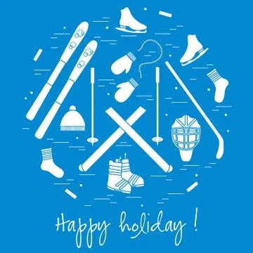 Vector illustration of different elements of sports equipment and clothing fo Stock Illustration