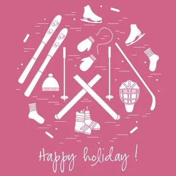 Vector illustration of different elements of sports equipment and clothing fo Stock Illustration