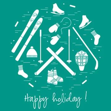 Vector illustration of different elements of sports equipment and clothing fo Stock Illustration