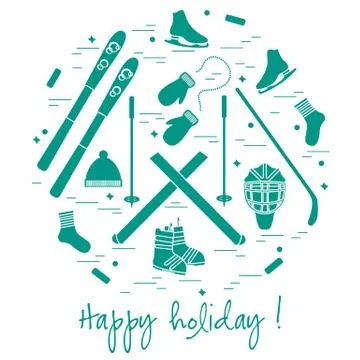 Vector illustration of different elements of sports equipment and clothing fo 스톡 일러스트