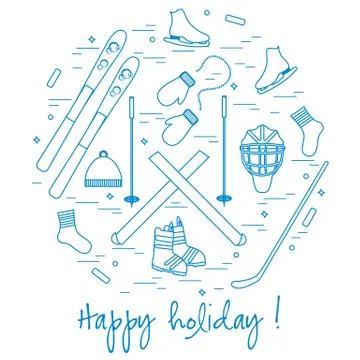 Vector illustration of different elements of sports equipment and clothing fo 스톡 일러스트