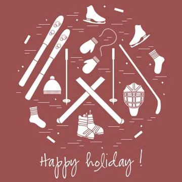 Vector illustration of different elements of sports equipment and clothing fo 스톡 일러스트