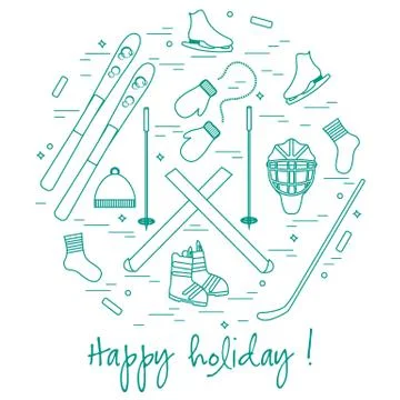 Vector illustration of different elements of sports equipment and clothing fo Stock Illustration