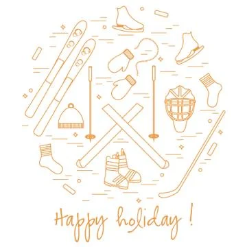 Vector illustration of different elements of sports equipment and clothing fo Stock Illustration