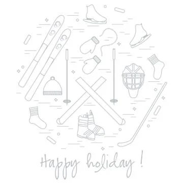 Vector illustration of different elements of sports equipment and clothing fo 스톡 일러스트