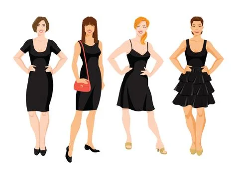 Vector illustration of different model of little black dress. Stock Illustration