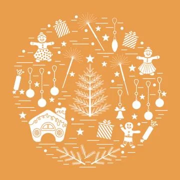 Vector illustration of different new year and christmas symbols. Stock Illustration