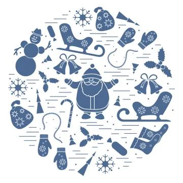 Vector illustration of different new year and christmas symbols. Stock Illustration