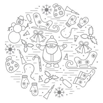 Vector illustration of different new year and christmas symbols arranged in a Stock Illustration