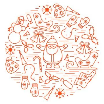 Vector illustration of different new year and christmas symbols arranged in a Stock Illustration