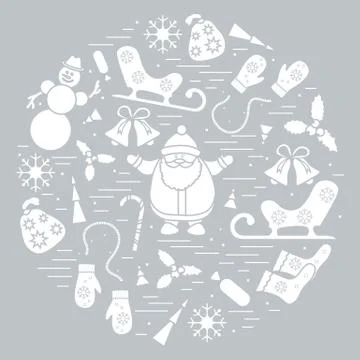 Vector illustration of different new year and christmas symbols. Stock Illustration