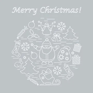 Vector illustration of different new year and christmas symbols arranged in a Stock Illustration