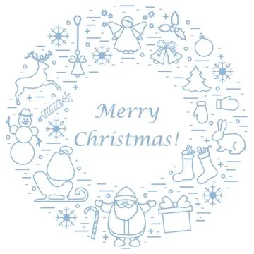 Vector illustration of different new year and Christmas symbols arranged in a Stock Illustration