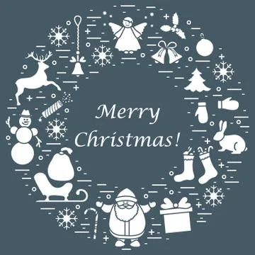 Vector illustration of different new year and Christmas symbols arranged in a Stock Illustration