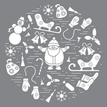 Vector illustration of different new year and christmas symbols. Stock Illustration