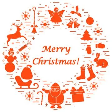 Vector illustration of different new year and Christmas symbols arranged in a Stock Illustration